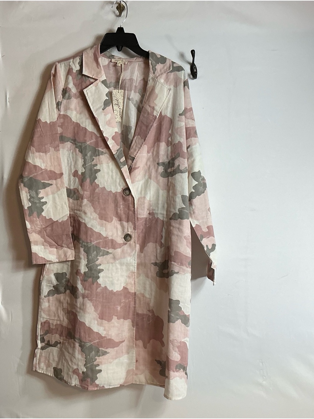 Mystree Pink & Gray Camo Notched Lapel Trench Coat